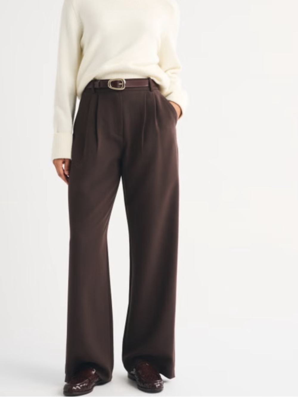 Abercrombie & Fitch High-Waist wide Leg Trousers in Dark Brown